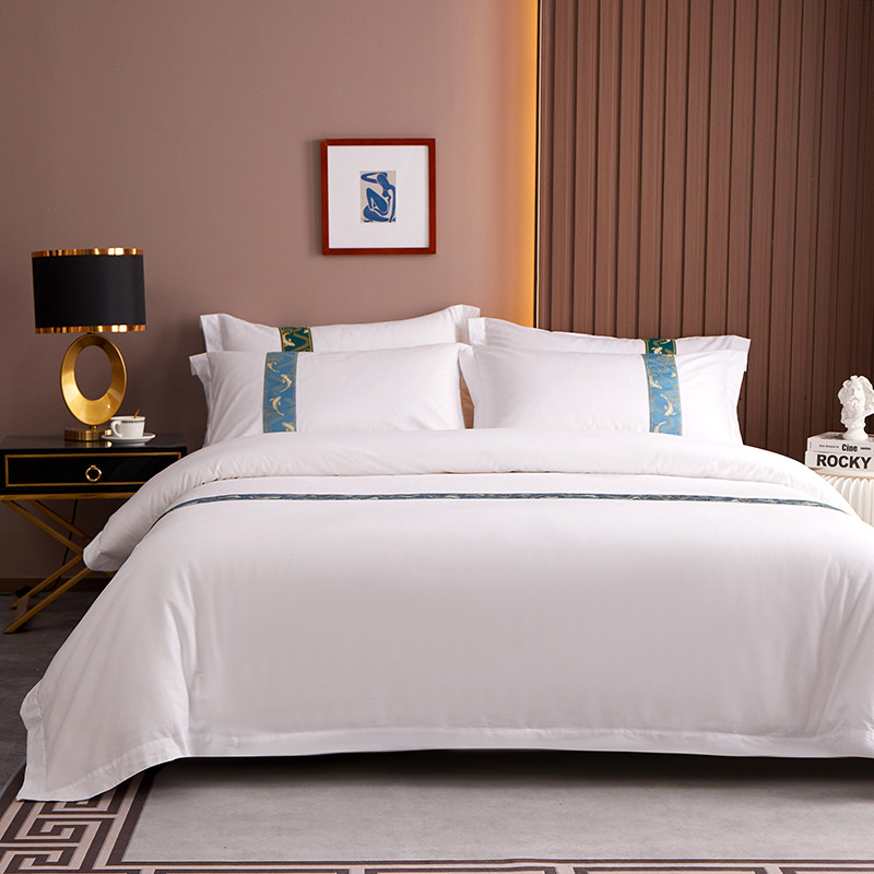 Jacquard-teippisisustus Räätälöidyt 60S puuvillaset hotellivuodevaatteet Jacquard-teippisisustus Räätälöidyt 60S puuvillaset hotellivuodevaatteet