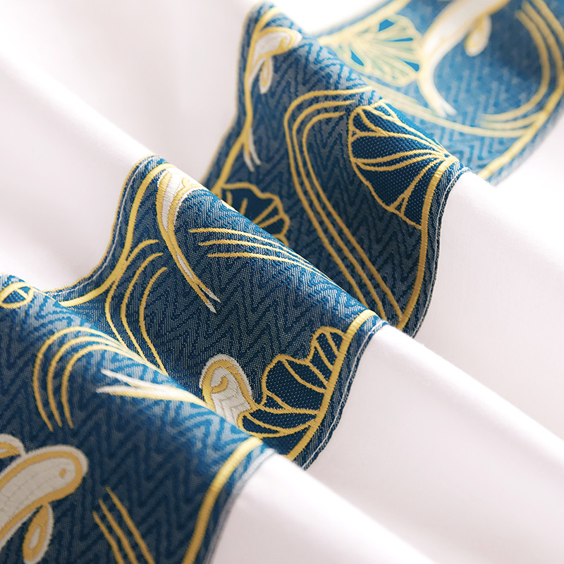 Jacquard-teippisisustus Räätälöidyt 60S puuvillaset hotellivuodevaatteet Jacquard-teippisisustus Räätälöidyt 60S puuvillaset hotellivuodevaatteet